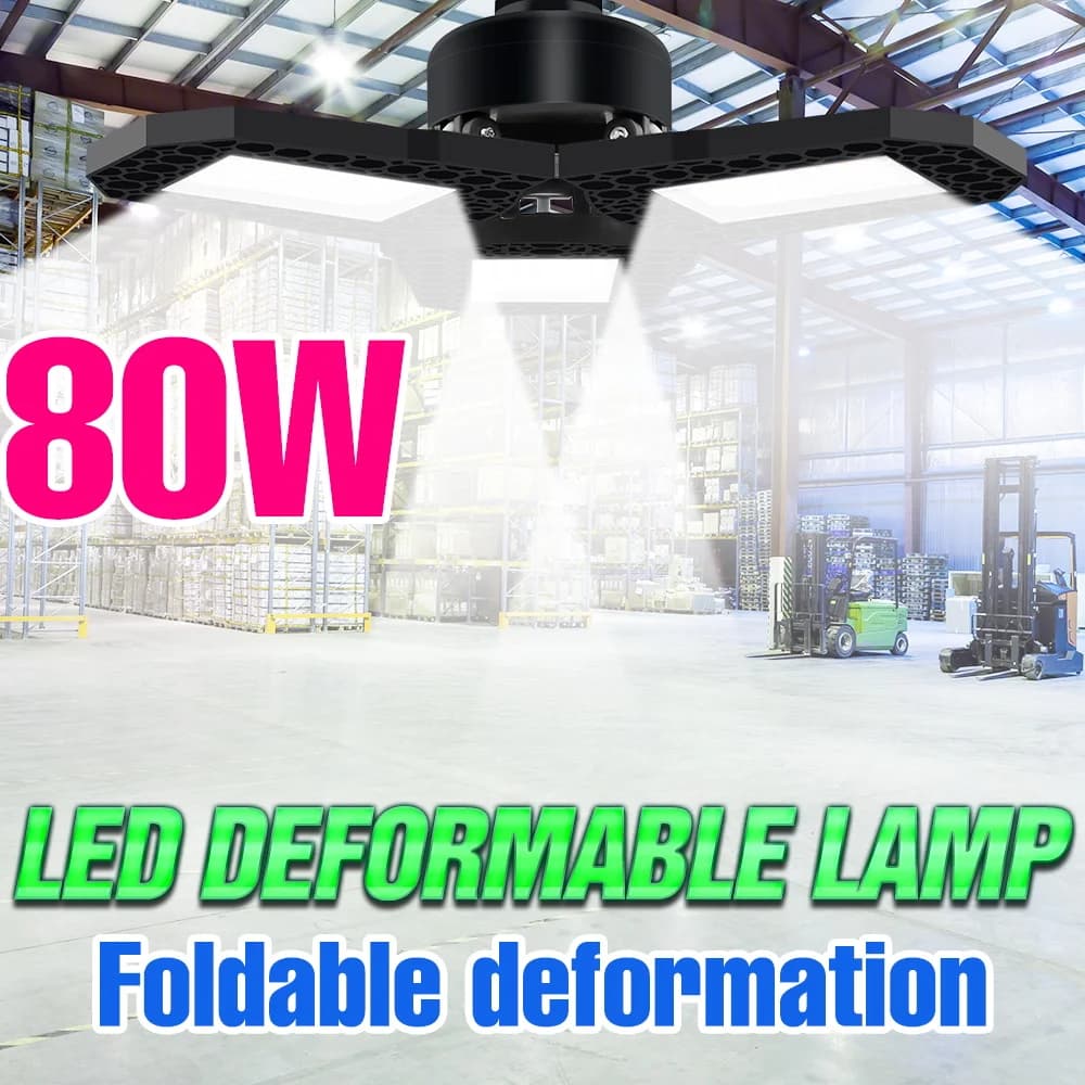 Lampe de garage LED 80W E27/E26, pliable et déformable, ampoule de plafond AC85-265V, projecteurs po
