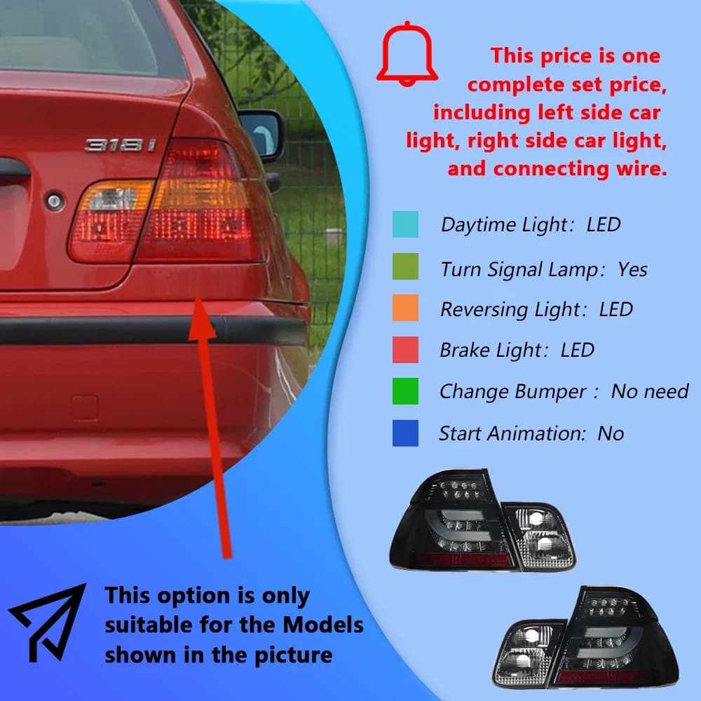 Ensemble de feux arrière LED pour BMW série 3 E46 318i 325i 2001 – 2004, mise à niveau, Signal lumin