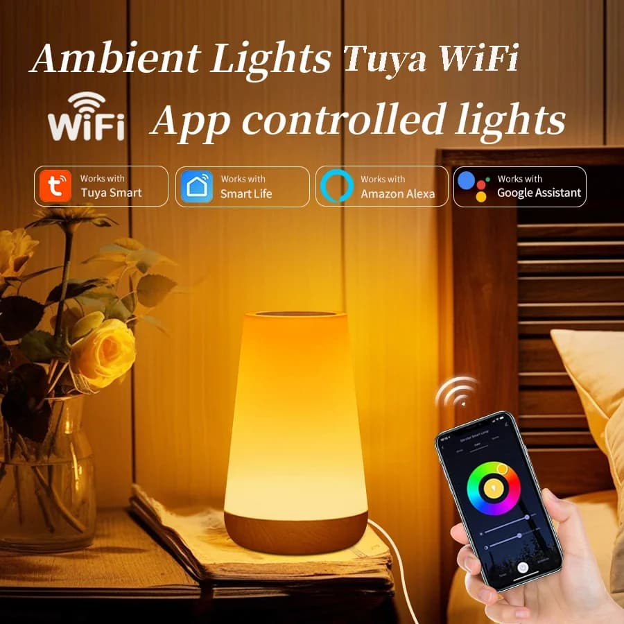 Tuya WiFi lumière intelligente chevet Led veilleuses lampe de Table à intensité variable RGB lampe t