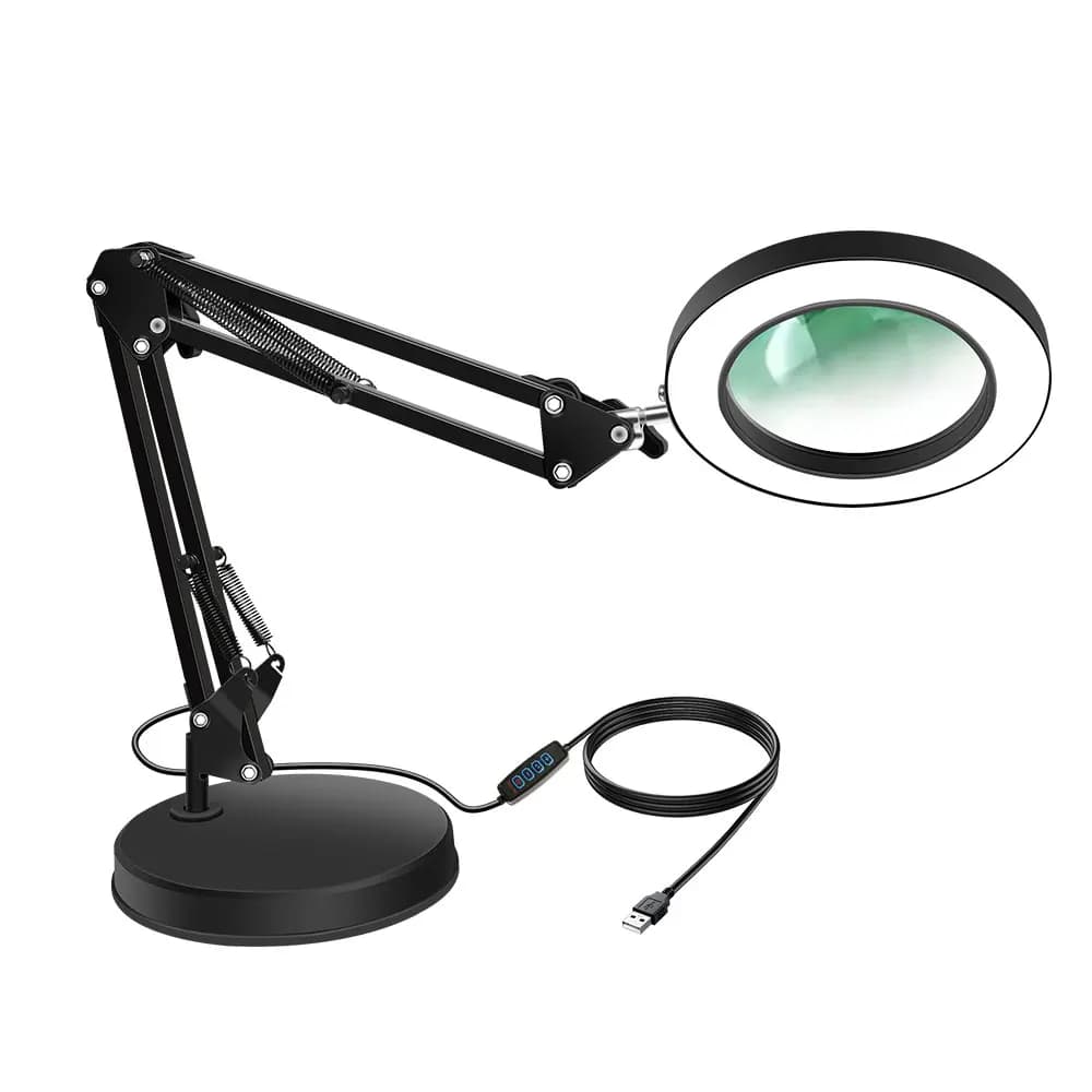 Lampe de bureau à grossissement 10X avec lumières LED et alimentation USB - Loupe pliable pour la le