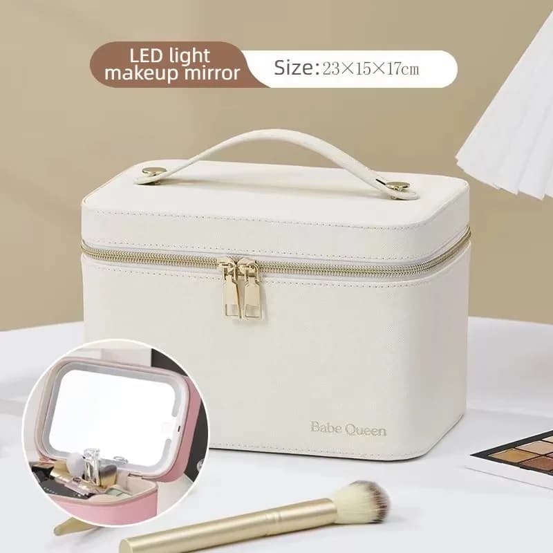 Sac de maquillage portable de voyage avec miroir LED, trousse de toilette avec miroir et lumière, sa