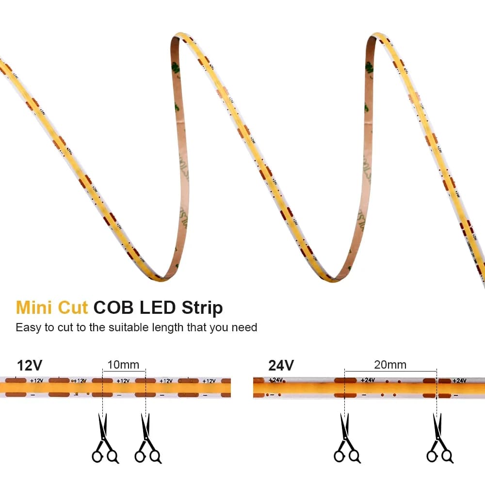 Bande lumineuse LED COB Ultra fine de 5mm, 400 diodes/m, variable, 3000K, 4000K, 6500K, éclairage po