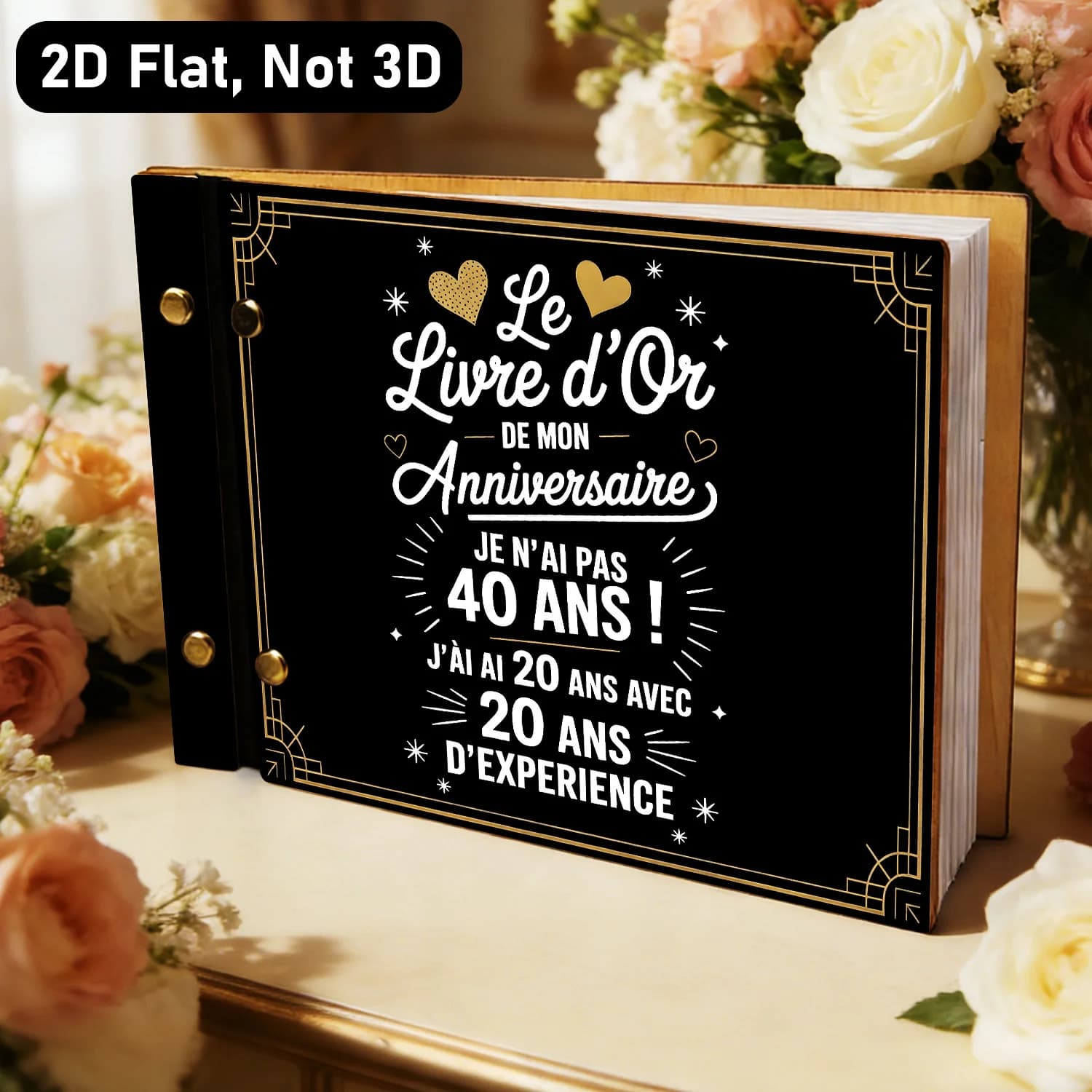 Livre d'or en bois fait main exquis avec un design élégant écrit à la main, parfait pour les mariage