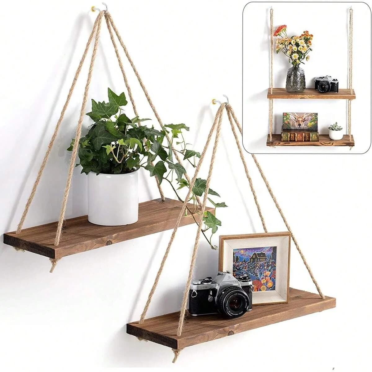 Étagère Murale Flottante en Corde de Chanvre, Balançoire en Bois, Décoration de Jardin, Maison, Salo