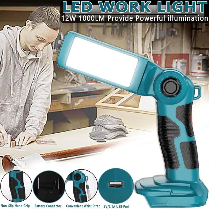 Lampe de travail LED 12W 1000LM pour batterie Li-ion Makita 18V BL1850 BL1830, projecteur portatif, 