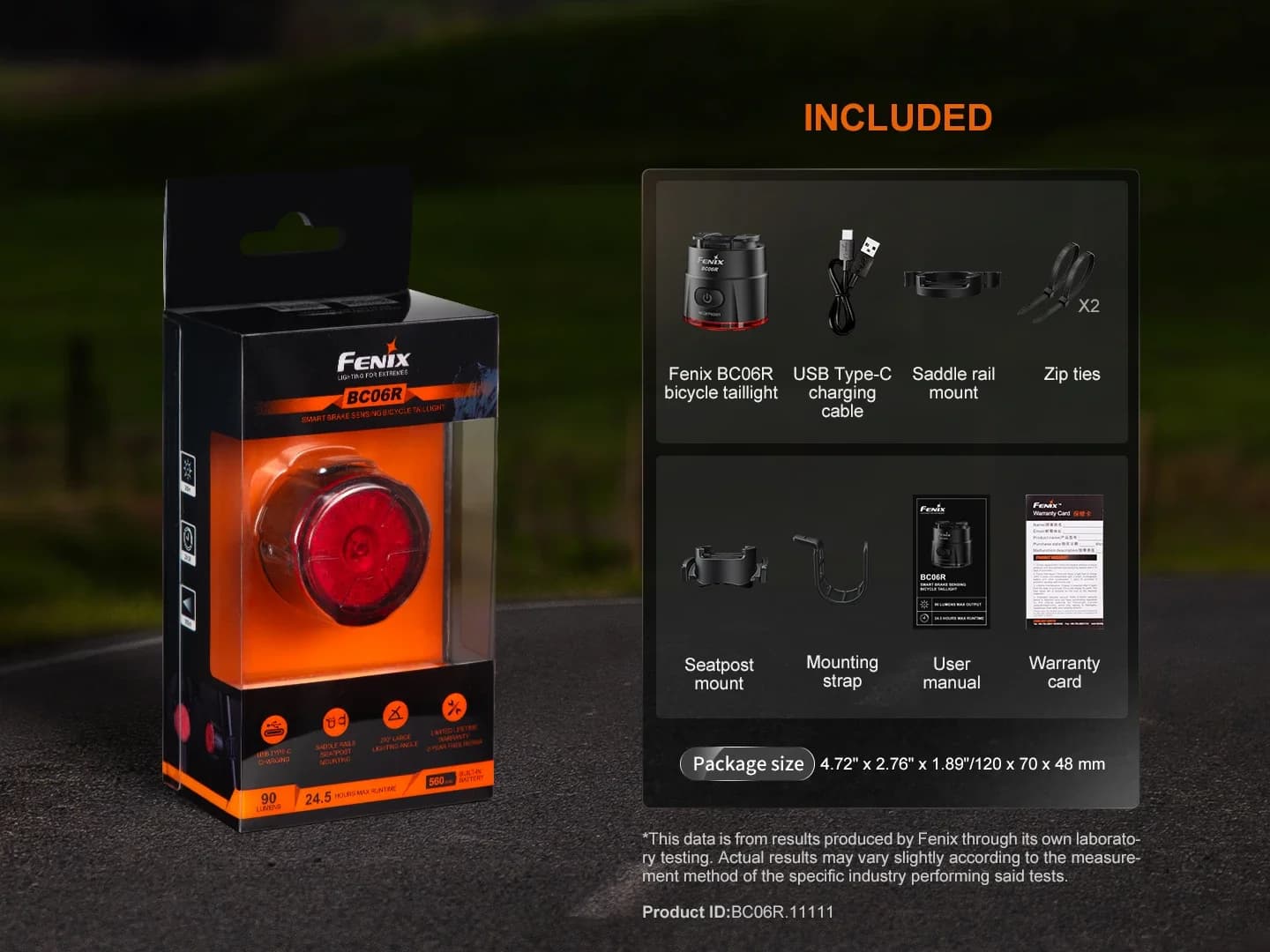 FENIX BC06R feu arrière de vélo intelligent à détection de freinage USB type-c charge