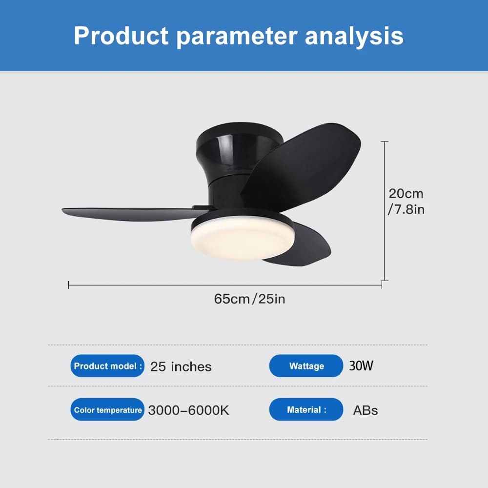 Lumière de ventilateur de salon montée au plafond de LED, ventilateur de plafond décoratif de restau