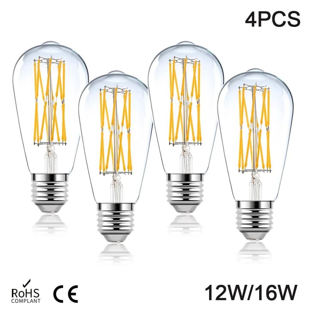 Ampoule à Filament LED Edison rétro E27, ST64 12W 16W 85-265V, blanc chaud, blanc naturel, 4500K, lu