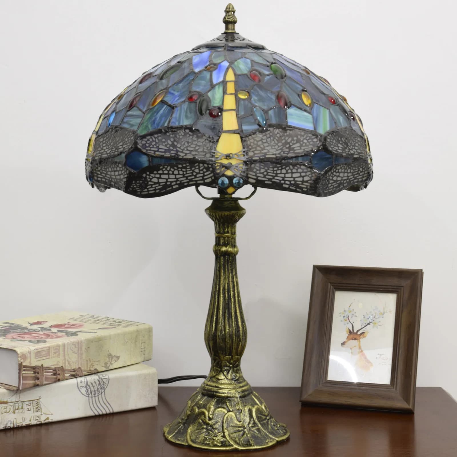 Lampe de table Tiffany, style verre teinté libellule, 12 pouces, lampe de lecture antique pour cheve