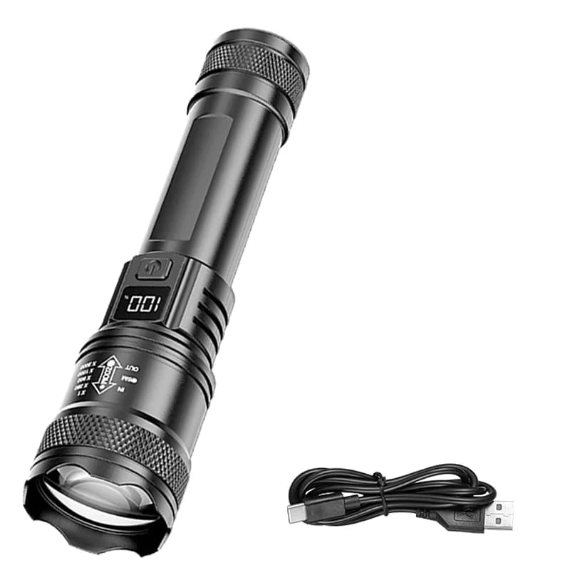 Lampe torche LED rechargeable zoomable avec écran LCD, 3 modes, étanche, haute puissance, lampe de p