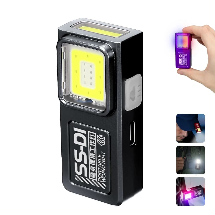 Mini lampe de poche porte-clés LED COB puissante, Rechargeable par USB, lampe de travail suspendue, 