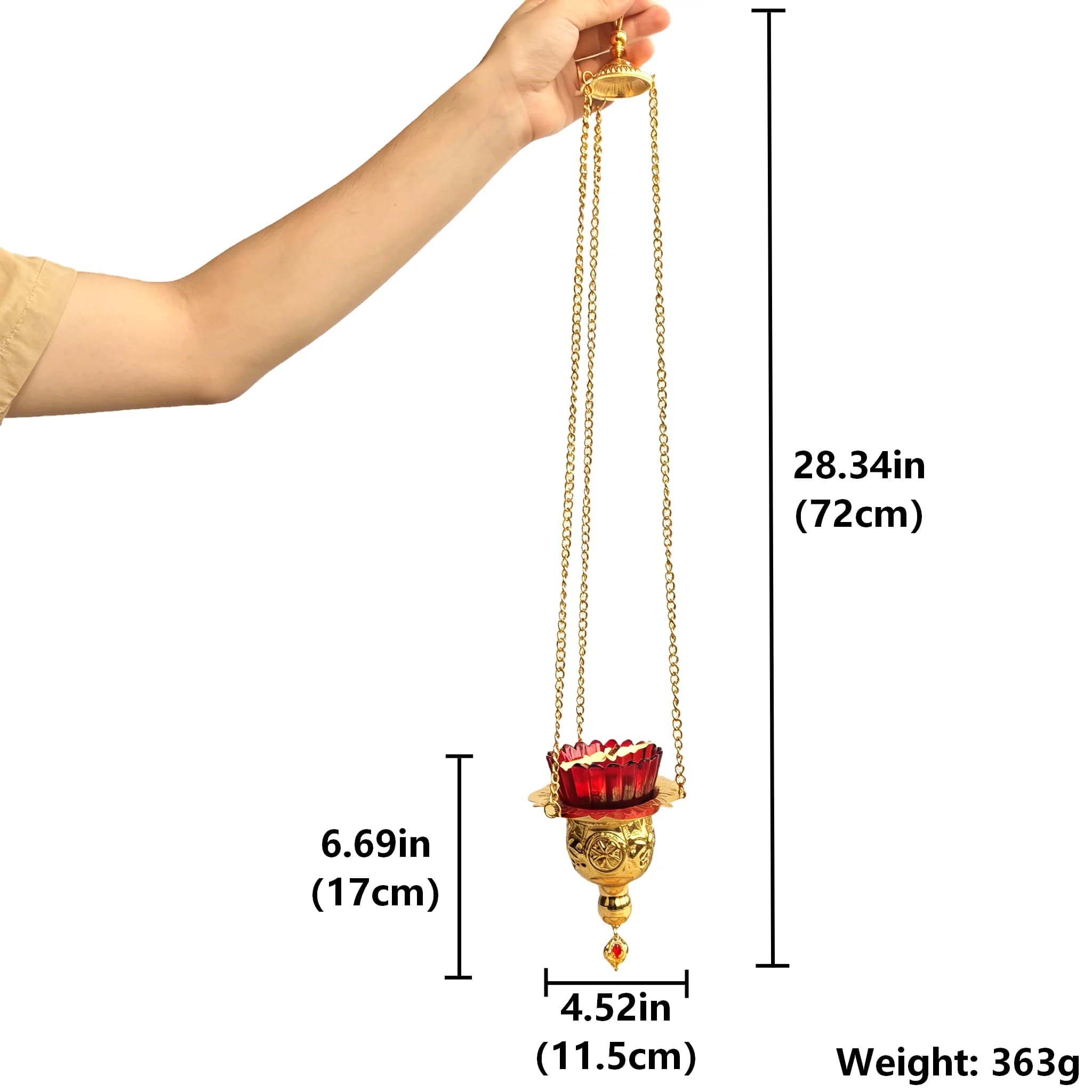 Lampe de veille orthodoxe traditionnelle suspendue en verre rouge et métal doré, Lampeada, Fournitur