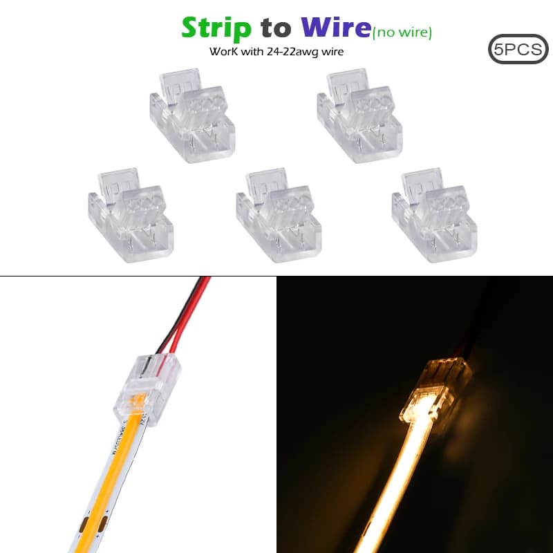 Connecteur de bande LED COB 8mm 10mm 2 broches, connecteurs d'angle LED en forme de L pour bande lum