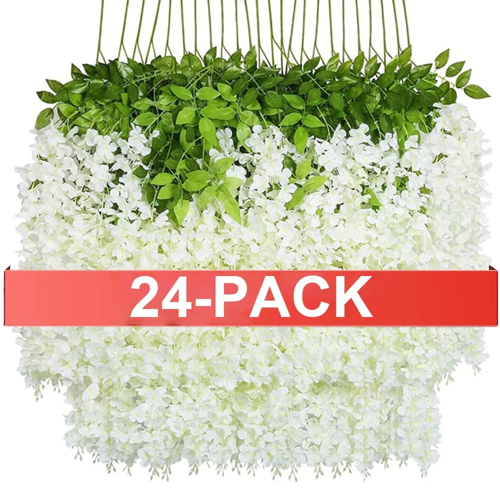 Guirlande de fleurs de glycine artificielles suspendues, 24 pièces, fausse vigne de lierre, pour arc