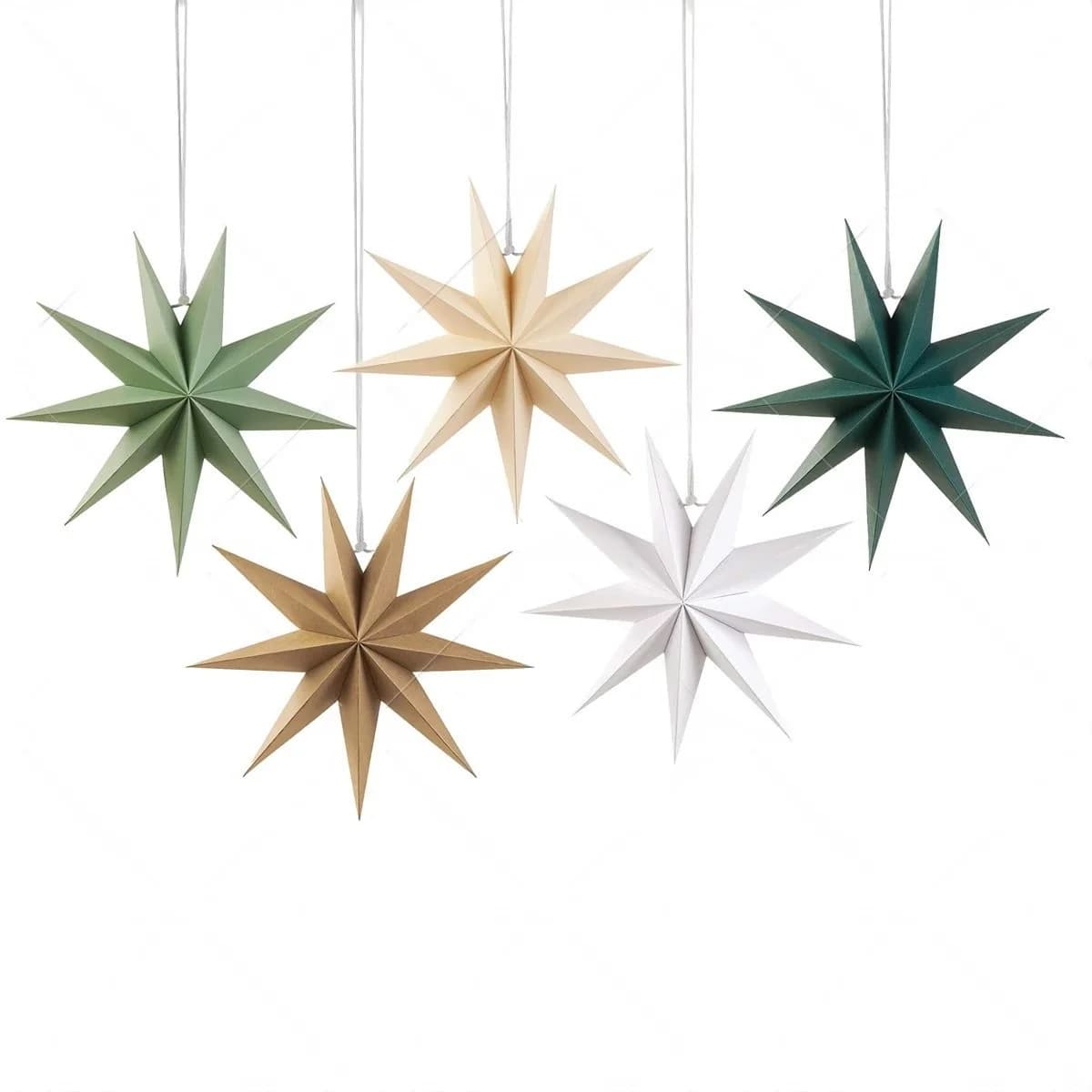 Lanternes en papier étoile 12 pouces, 5 pièces, lampe suspendue de noël à 9 branches, vert sauge neu