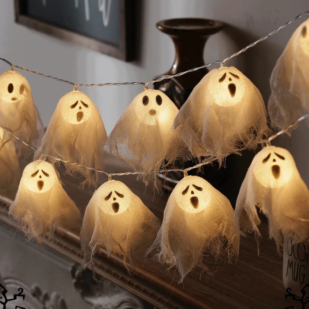 Guirlande lumineuse fantôme LED pour Halloween, citrouille scintillante, fonctionne à piles, décor s