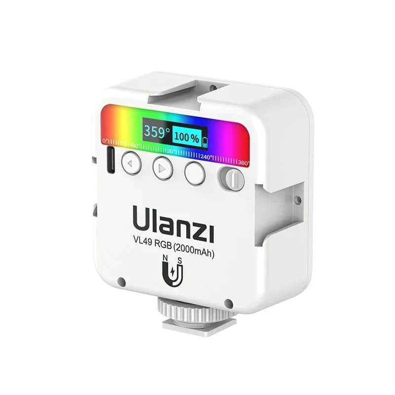 Ulanzi VL49 Lumière vidéo LED RVB pleine couleur 2500K-9000K 800LUX, mini lampe magnétique à griffe 