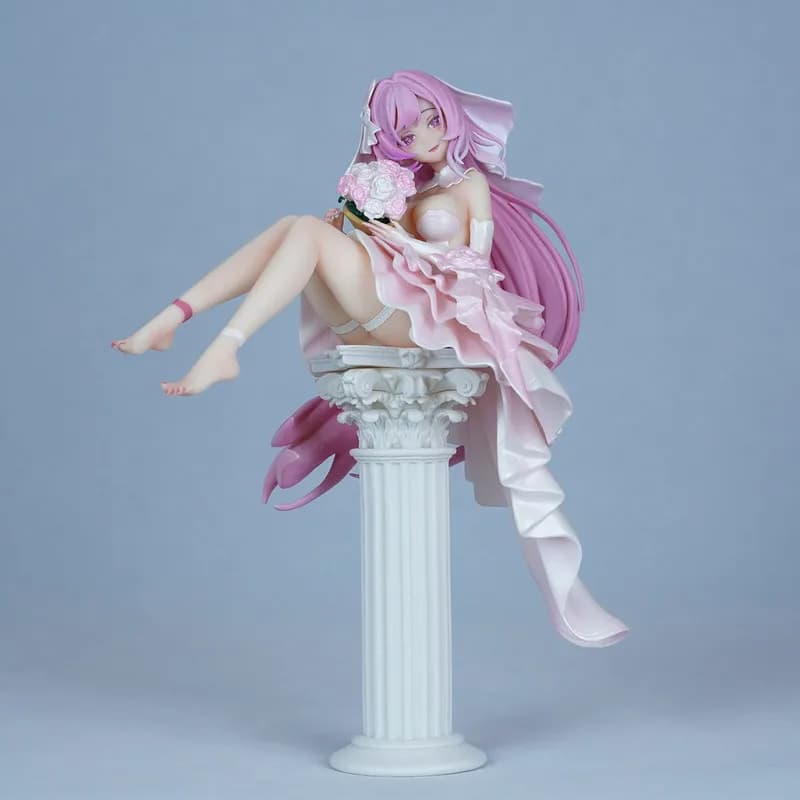 Figurine Anime Elysia Robe de Mariée Cheveux Roses Jolie Fille Décoration de Bureau à Collectionner