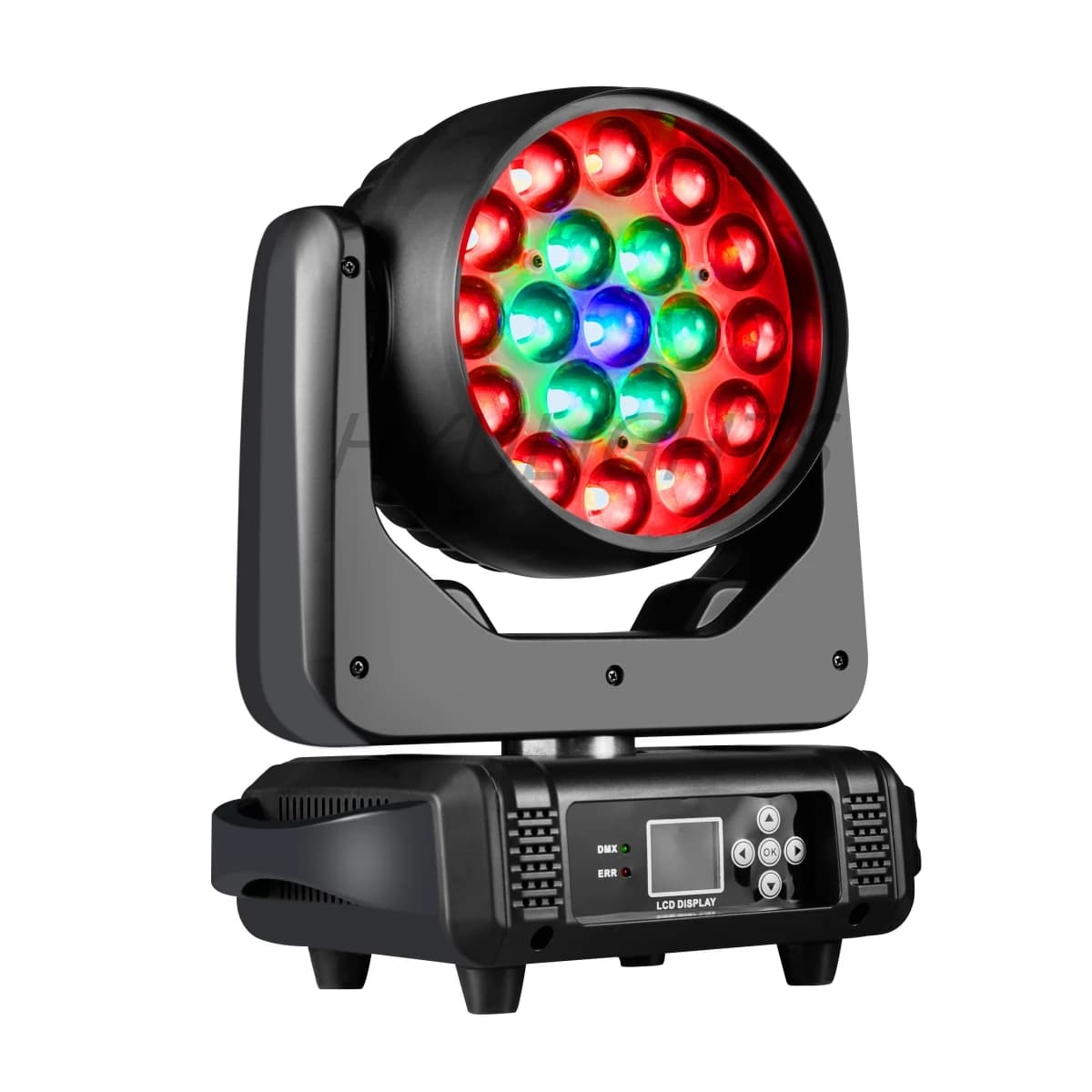 Projecteur LED professionnel 19x15W à zoom, faisceau, wash et contrôle circulaire, RGBW 4-en-1, pour