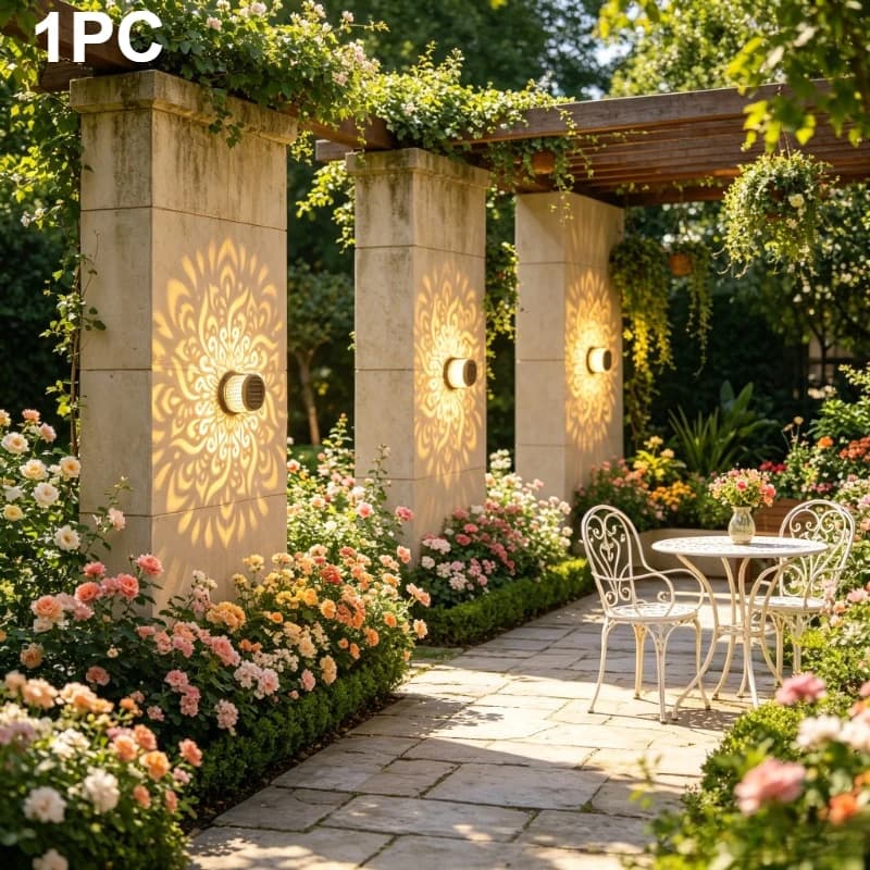 Lampe murale creuse Mandalay à énergie solaire - Lumière décorative extérieure à changement de coule