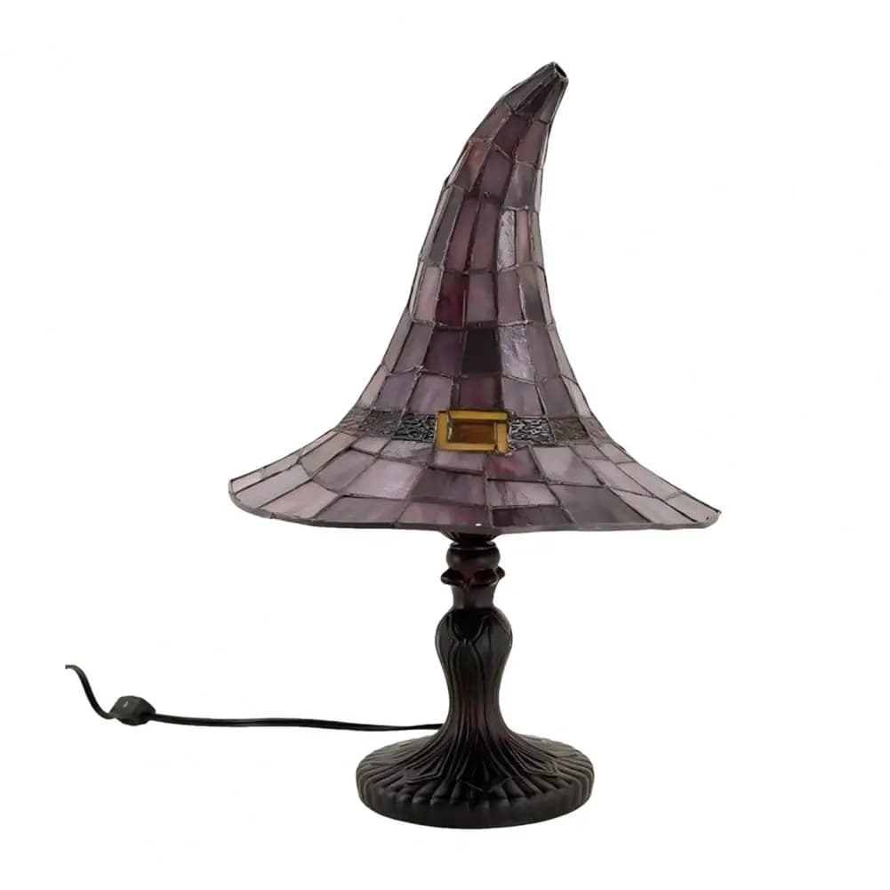 Lampe LED en forme de chapeau de sorcière en verre teinté, ornement lumineux en résine, alimentée pa