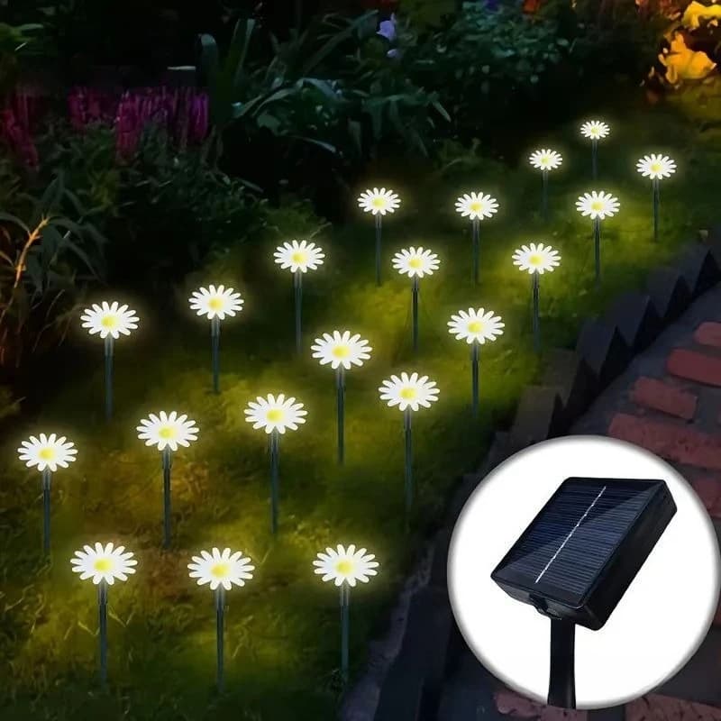 Guirlande lumineuse solaire LED Daisy, 20 LED, blanc chaud, étanche, 8 modes, pour jardin, pelouse, 