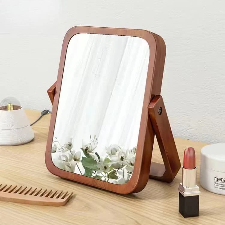 Cadre en bois massif classique pliable pour la maison 360 ° Coiffeuse rotative HD, miroir de maqui