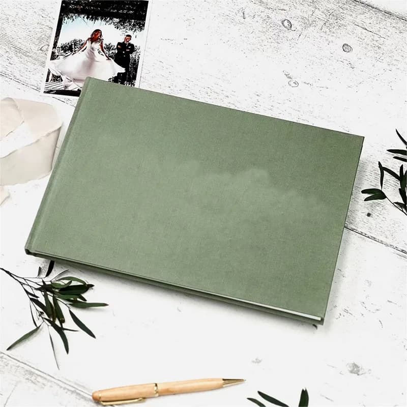 Livre d'or de mariage personnalisé Chic lin vert Signature douche nuptiale baptême Album Photo Vinta
