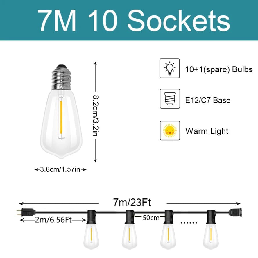 Guirxiété Lumineuse LED ST38 pour l'Extérieur, Décoration pour Jardin, Terrasse, Mariage, Camping, i