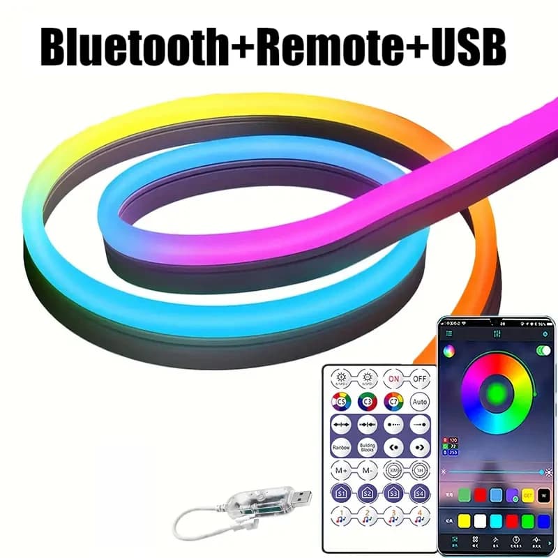 Bande néon LED RGBIC pour jeu, éclairage ambiant DC 5V, ruban flexible étanche, lumières néon avec c