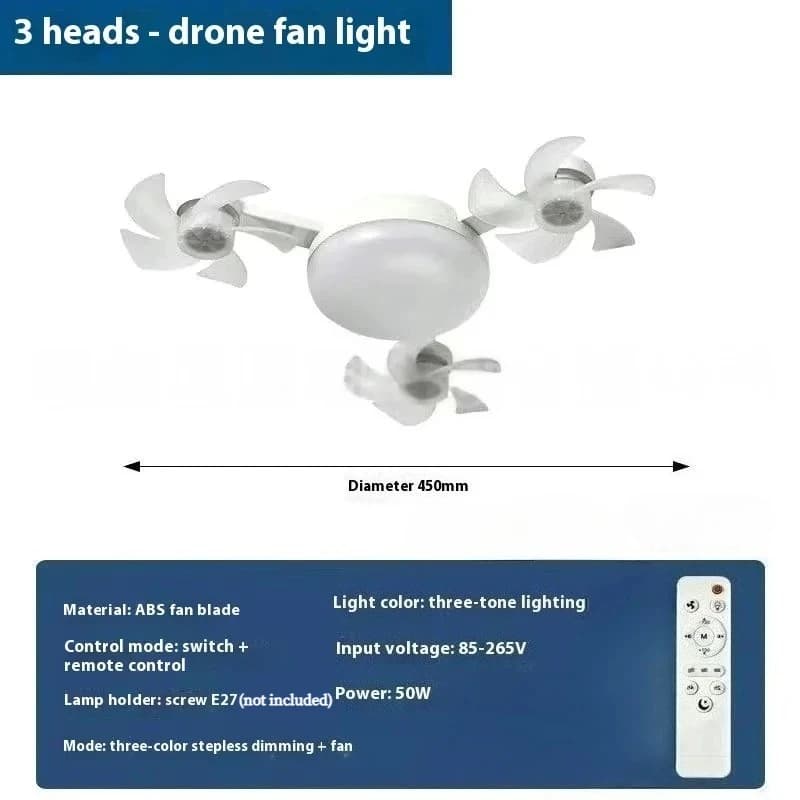 Ventilateur de plafond LED silencieux avec lumière, douille E27, design créatif 3/4/5 têtes, télécom