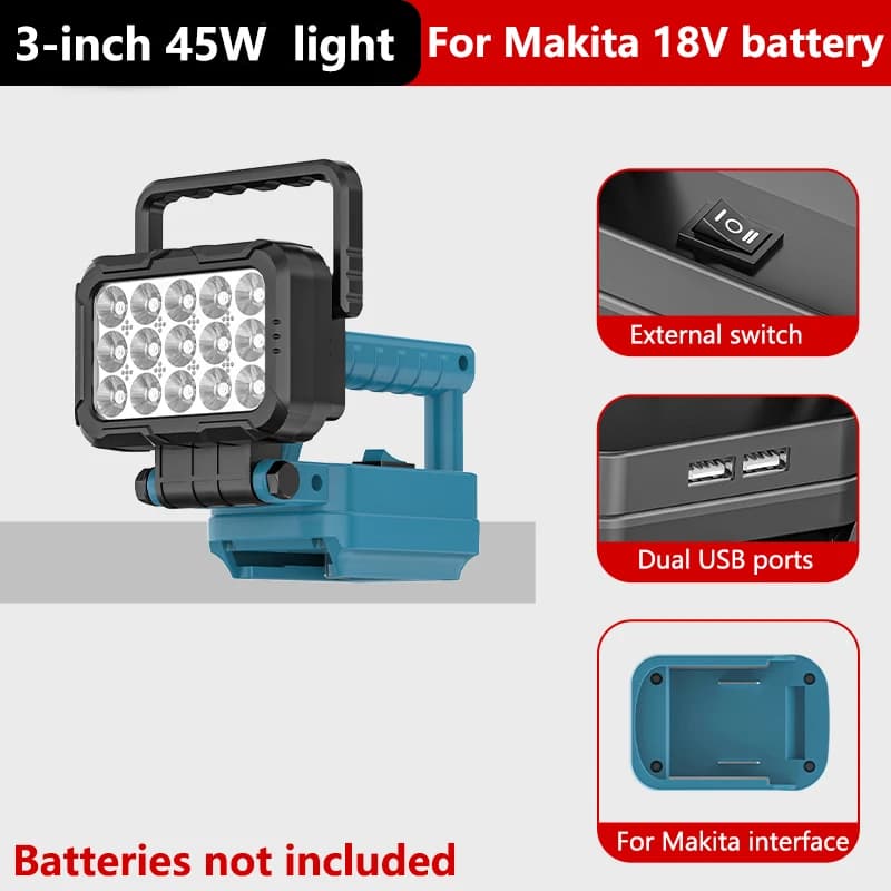 Lanterne lumineuse Portable avec USB pour batterie Li-ion Makita 18V, lampe de poche LED avec croche