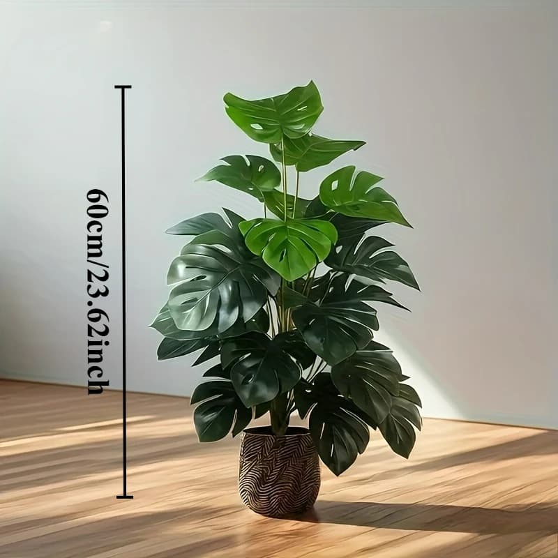 Palmier Monstera artificiel réaliste en plastique vert pour la maison, le bureau, les mariages, Noël