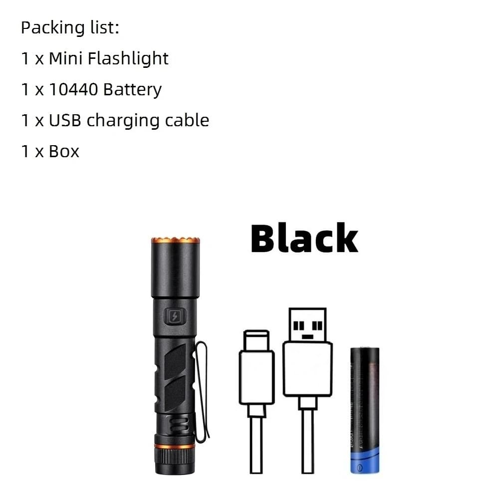 Mini lampe torche stylo zoom EDC haute luminosité, rechargeable par USB, aimantée, portable, petite