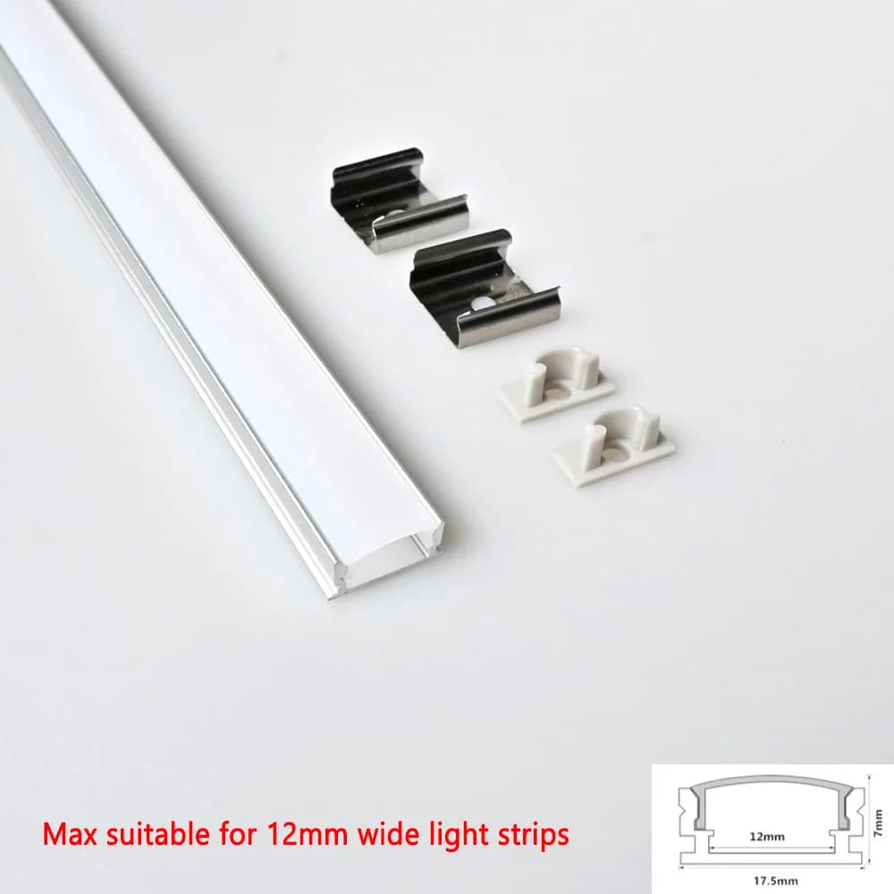 Profilé en aluminium LED en forme de U, 0.5 m/pièce, 5mm 12mm pour 5050 2835 COB, barre de bande LED