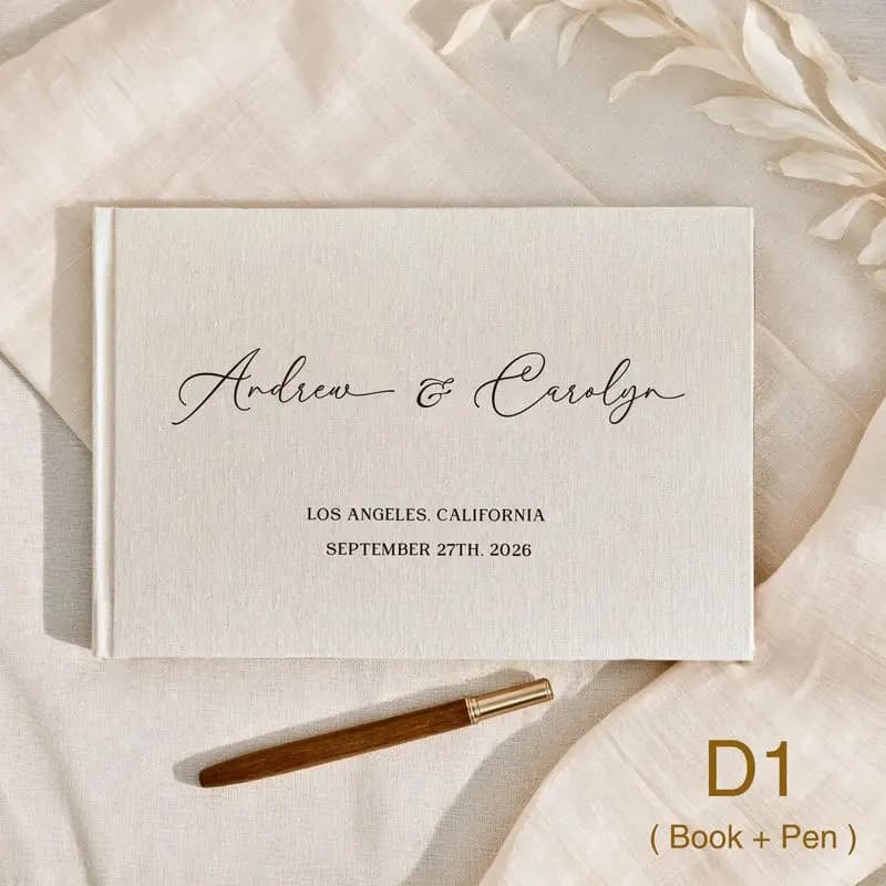 Livre d'or de mariage personnalisé avec stylo, album photo en lin rigide personnalisé, souvenir de m