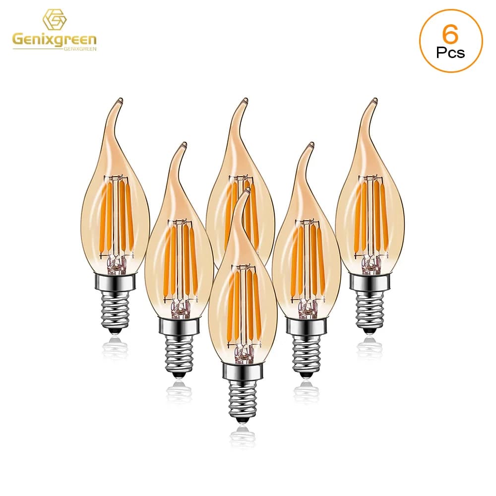 Ampoule à filament LED dimmable Genixgreen C35 4W, forme de flamme, pointe courbée, base E12 E14, po