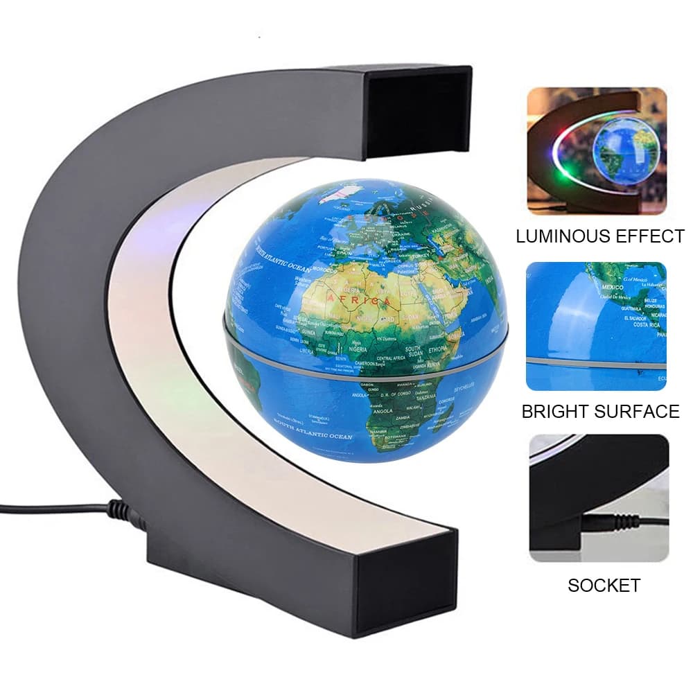 Globe terrestre à lévitation magnétique flottant, carte du monde LED, lampe antigravité électronique