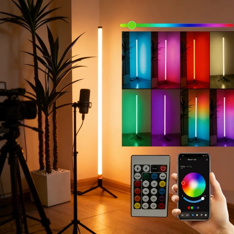 Lampe de sol LED RGB de 120 cm, lumière ambiante à détection sonore, lampe murale d'angle pour chamb