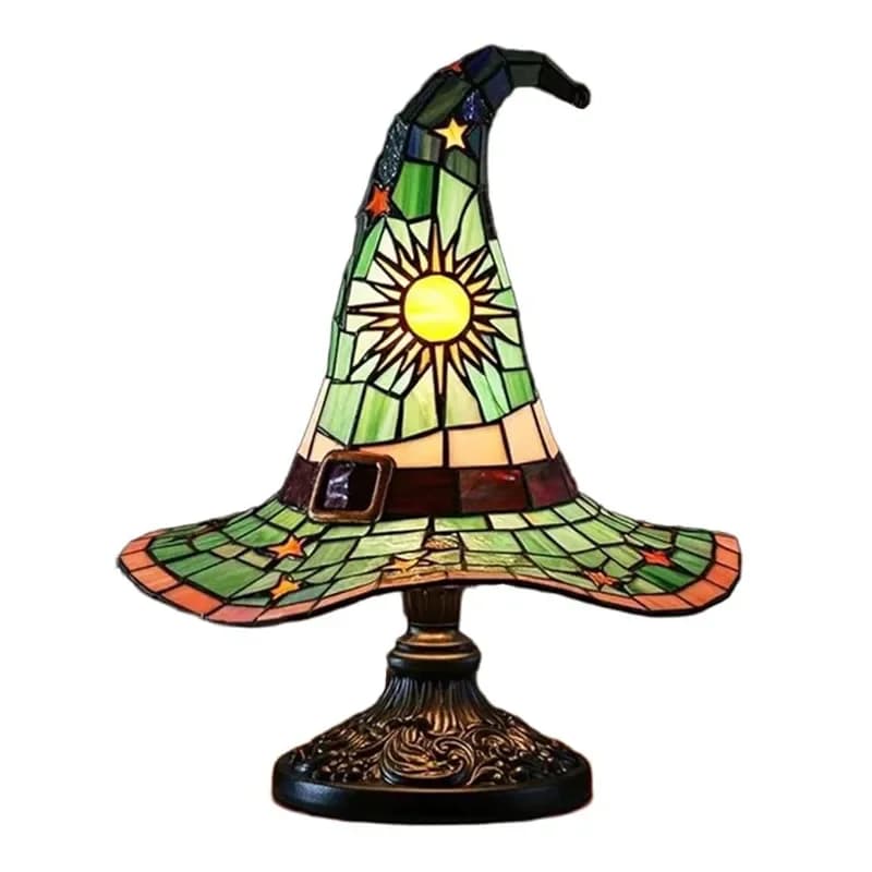 Lampe chapeau de sorcière pour Halloween, vitrail, lumière d'ambiance, alimentée par USB, lampe de T