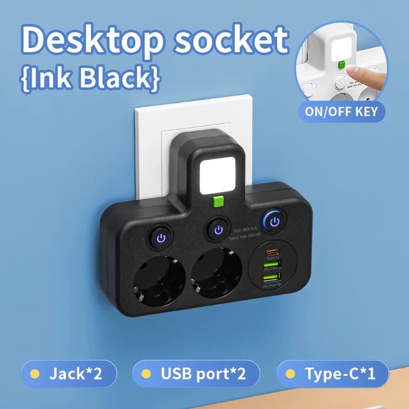 Prise ue 4 prises multiprise murale multiprise prise électrique 2 ports USB 1 type-c pas de rallonge