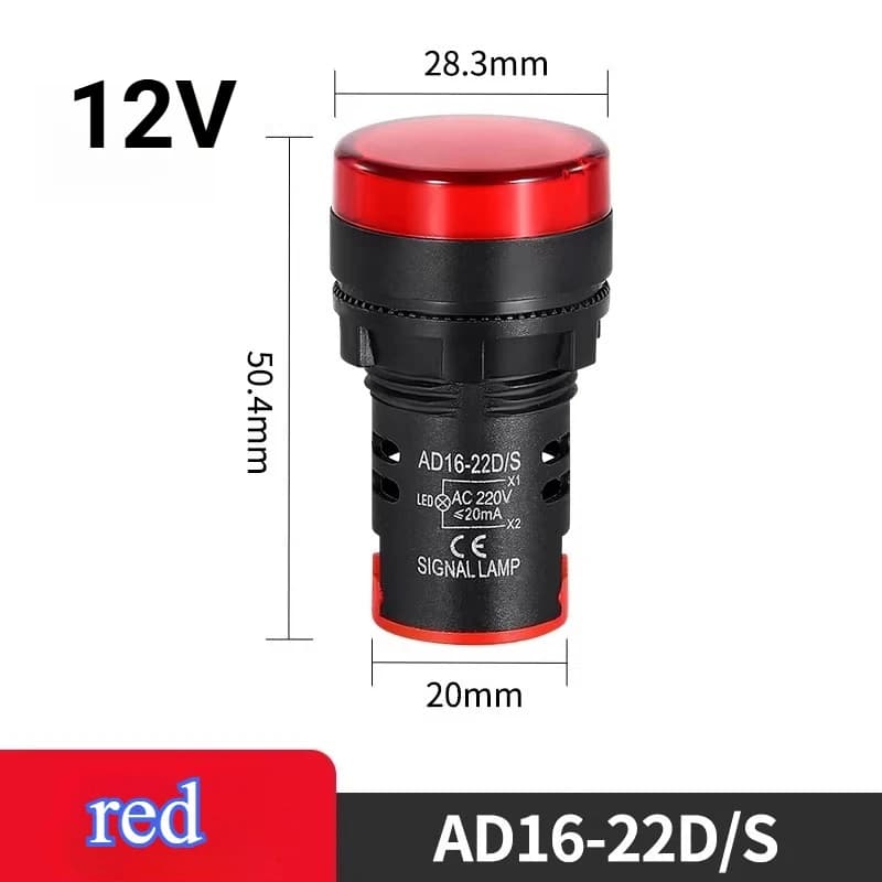 Lampe indicatrice LED 22 mm 6V 12V 24V 36V 220V 380V, voyant de puissance, signalisation pilote AD16