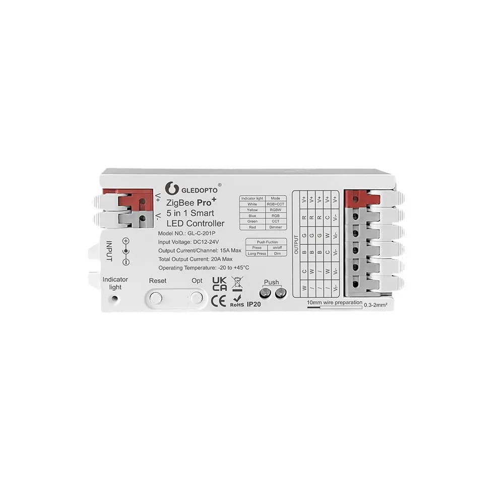 ZigBee3.0 Pro + 12V 24V 5 en 1 contrôleur de bande LED intelligent Max 20A couleur unique/CCT/RGB/RG