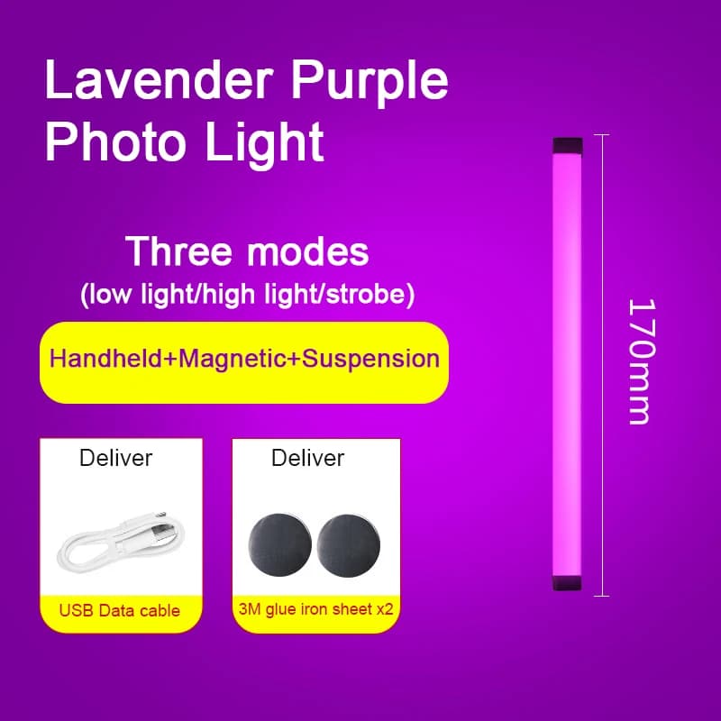 Tube lumineux coloré RGB 32cm, USB, veilleuse violette et bleue, bâton de lumière pour salle, lampe 