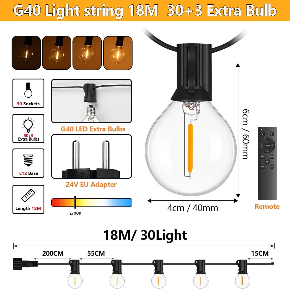Guirlandes lumineuses basse tension 24V avec télécommande, 3 modes d'éclairage, étanches IP44, ampou