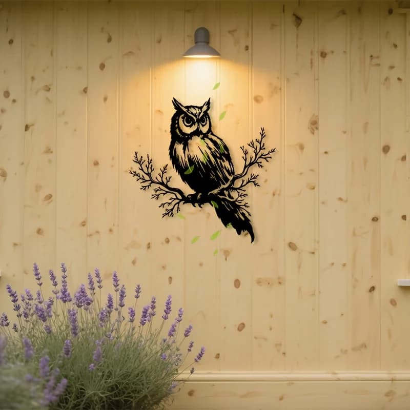 1 pièce Décoration murale vintage en fer en forme de hibou - Statue murale rustique de hibou avec br