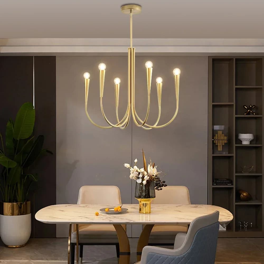 Lustre de plafond LED vintage doré, lampe suspendue ronde en cuivre multi-lumières de luxe pour sall