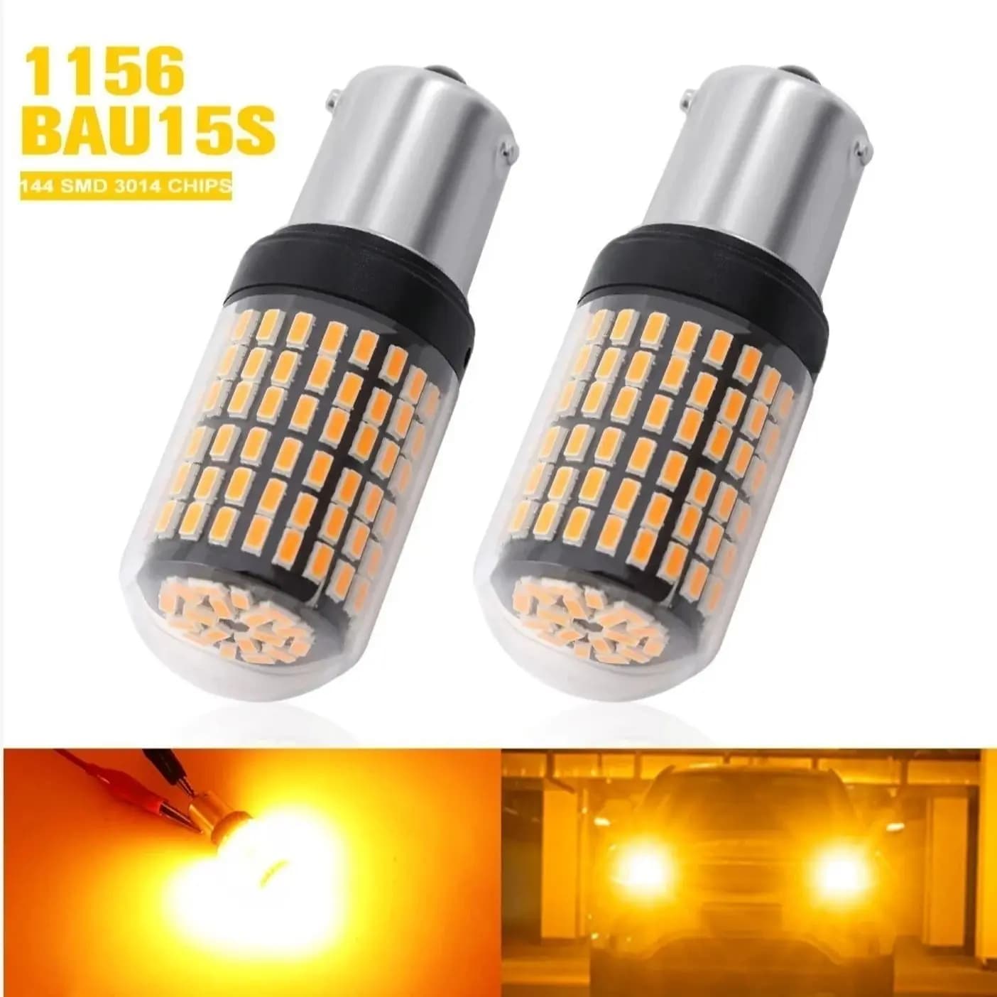 2025 mise à jour BAU15S 144SMD ambre LED Canbus clignotant ampoules 12V