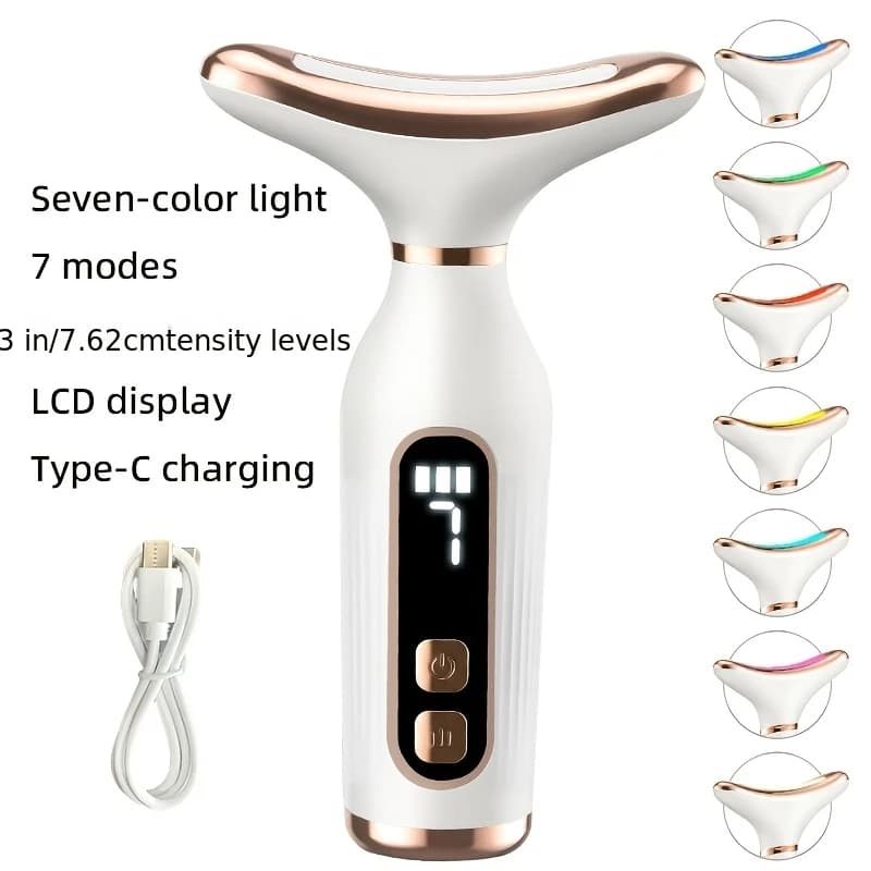 Masseur facial et cervical à LED 7 couleurs, appareil de beauté EMS, écran LCD, raffermissant de la 