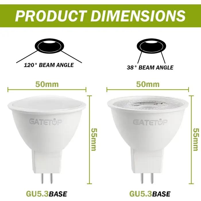 5 pièces LED projecteur MR16 ampoule GU5.3 120 degrés 38 degrés 7W 700lm AC DC 12V 24V Bombillas rem